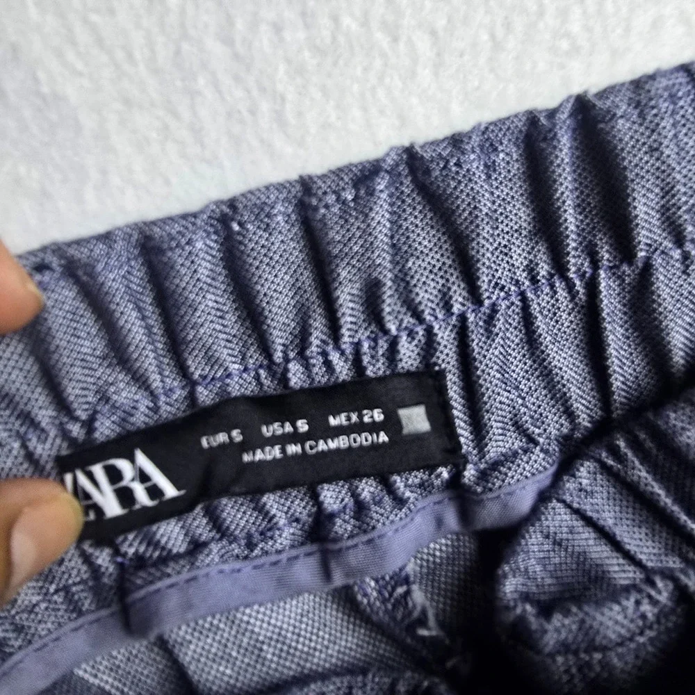 Zara Blue High Waisted Elastic Waist Cuffed‎ Straight Leg Pants Womens Small